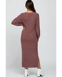 Pinkblush Women's Mauve Side Slit Maternity Maxi Sweater Dress