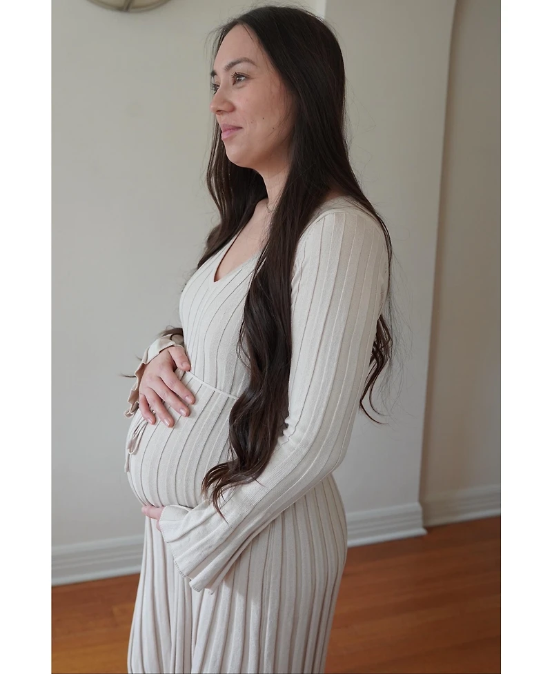 Pinkblush Maternity Taupe Ribbed Knit Maxi Dress