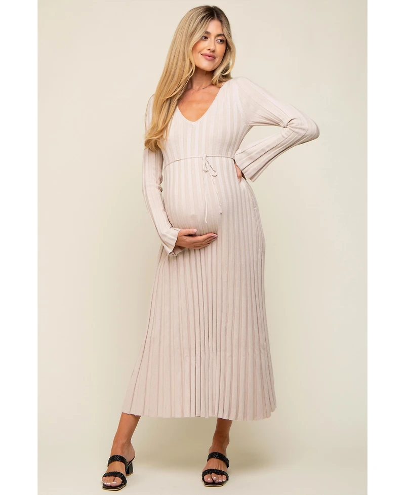 Pinkblush Maternity Taupe Ribbed Knit Maxi Dress