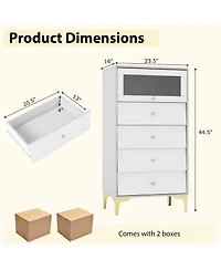 Volenca 4 Drawer Modern Storage Cabinet with Flip Up Fluted Glass Door