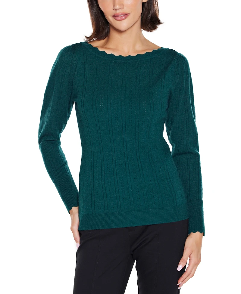 Belldini Women's Scalloped-Trim Boat Neck Sweater