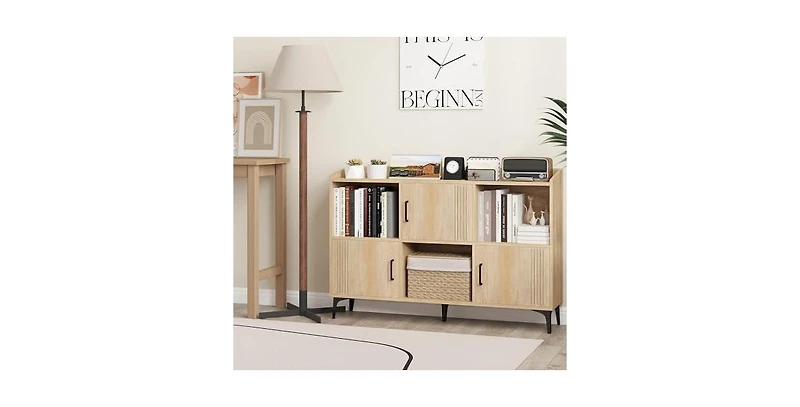 Volenca Sideboard Storage Cabinet Bookcase with 3 Doors and Open Compartments