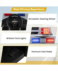 Police Car Ride on, 12V Electric Cop Truck Kids w/Shovel & Wrench, Fire Extinguisher, Ladder, Safety Hat, 4 Anti-Slip Wheels, Music, Alarm, Horn,