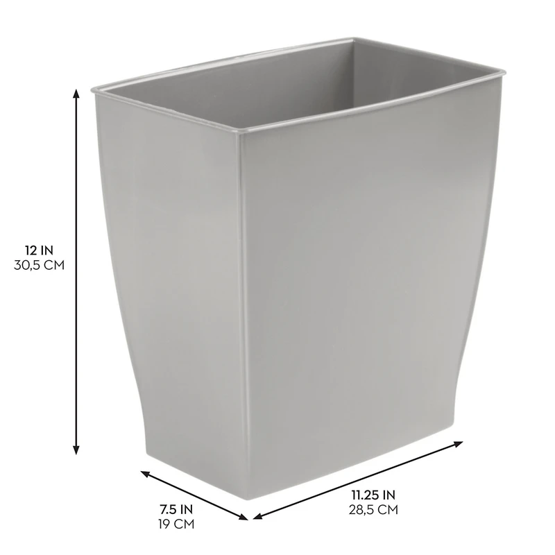 mDesign Small Rectangular Bathroom Trash Cans - Set of 4 - Gray - Made in Usa
