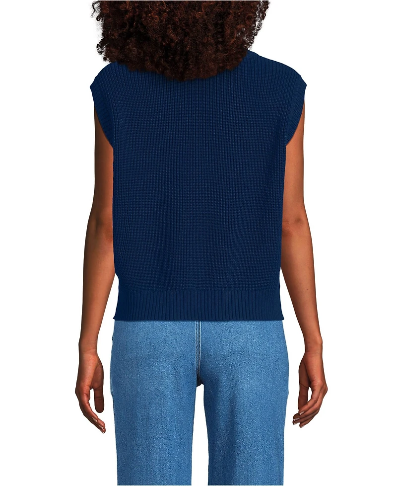 Lands' End Women's Drifter Modern Cable V Neck Vest Sweater