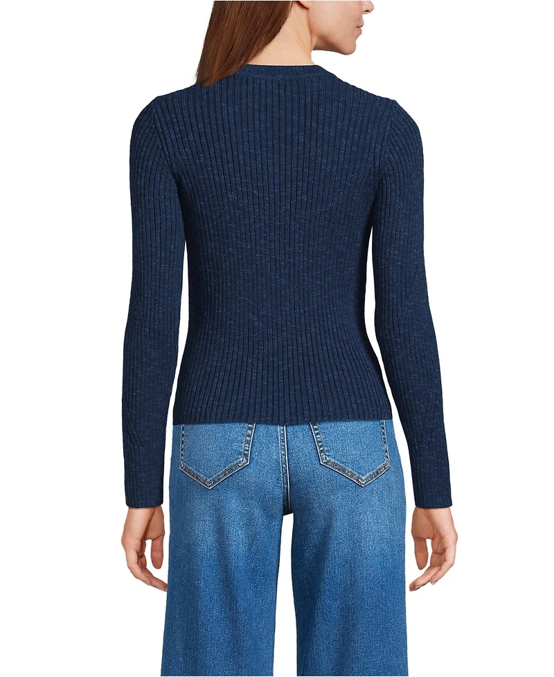 Lands' End Women's Cotton Blend Marl Ribbed Crew Neck Sweater