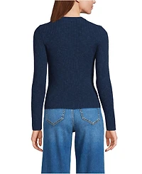 Lands' End Women's Cotton Blend Marl Ribbed Crew Neck Sweater