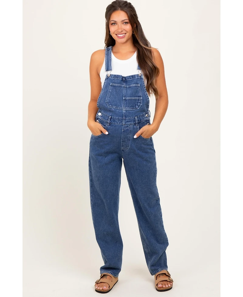 Pinkblush Blue Wash Rolled Cuff Denim Overalls