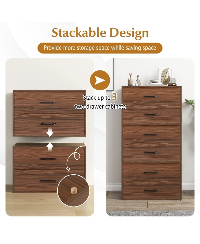Volenca 2-Drawer Stackable Horizontal Storage Cabinet Dresser Chest with Handles