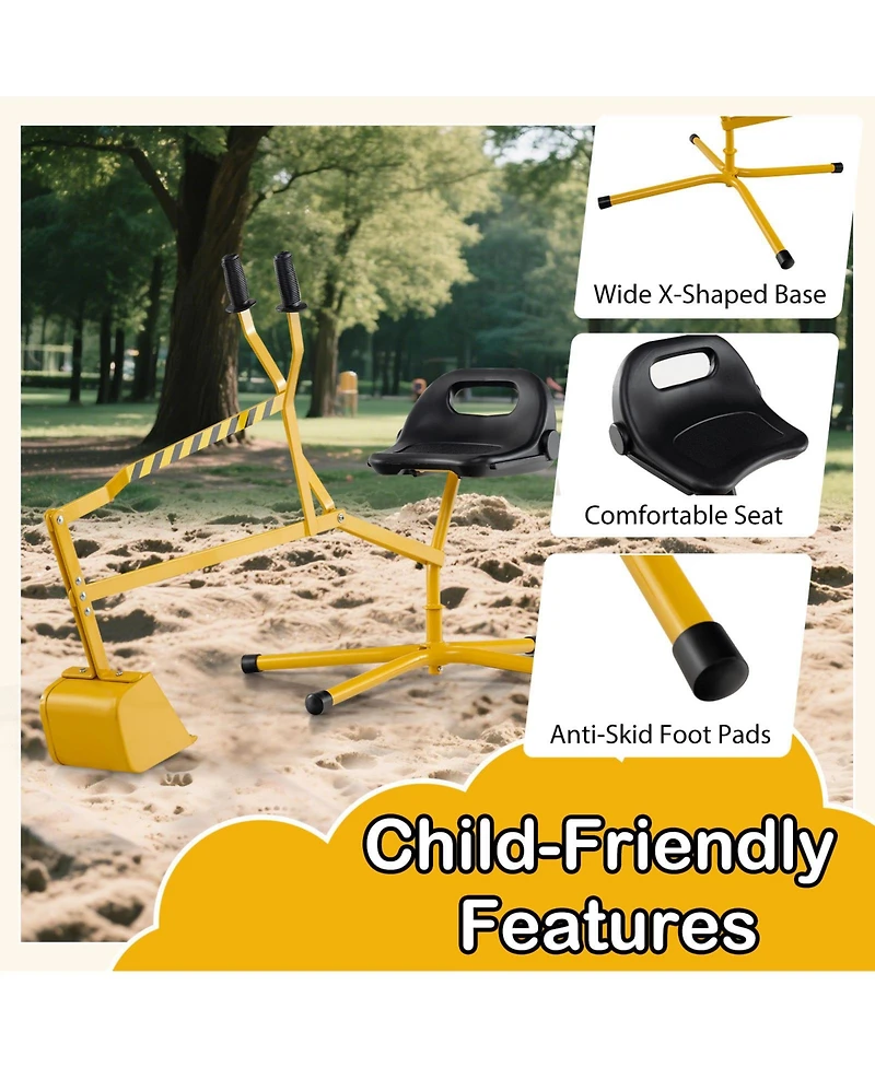 Gymax Kids Ride on Sand Digger w/ 360° Rotatable Seat Flexible Shovel for Dirt Snow