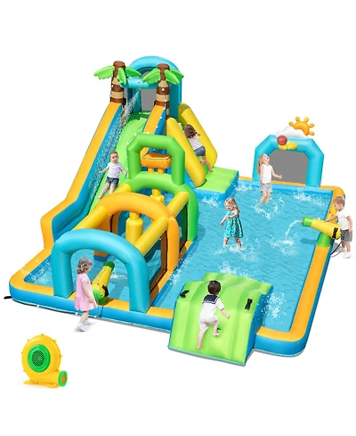 Gymax Inflatable Water Slide w/Splash Pool Climbing Wall Football Goal 680W Blower