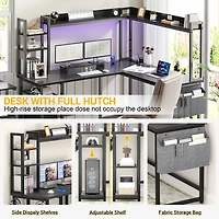Aheaplus L-Shaped Desk with Hutch & Power Outlet, Corner Computer Led Lights