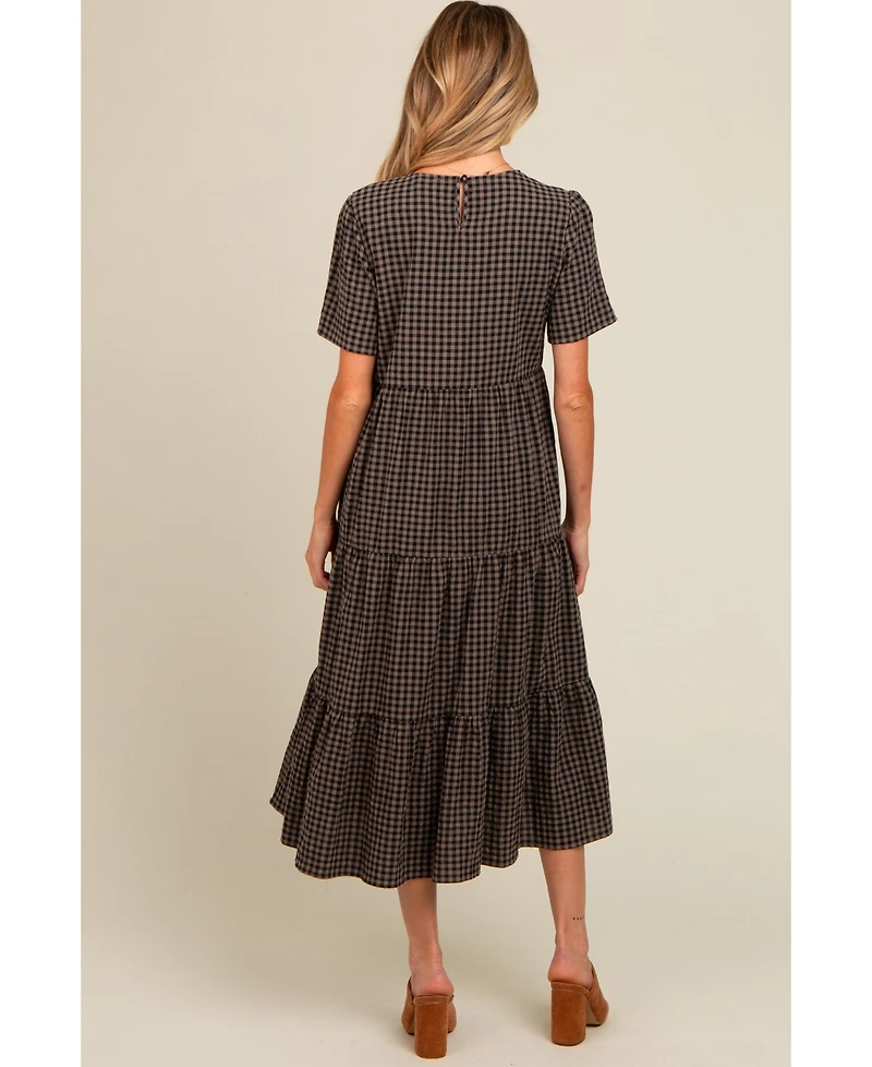 Pinkblush Maternity Black Gingham Tiered Midi Dress