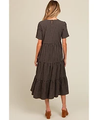 Pinkblush Maternity Black Gingham Tiered Midi Dress