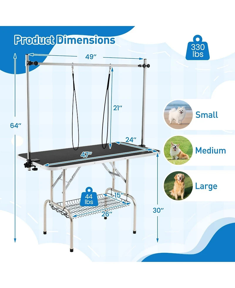 Ecooso Foldable Dog Grooming Table with Height Adjustable Arms