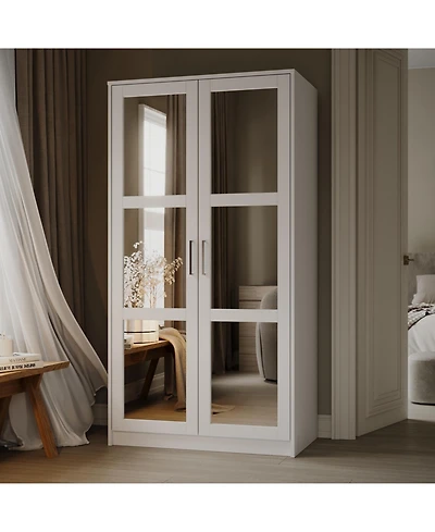 Palace Imports 100% Solid Wood Urban 2-Door Wardrobe Armoire with Mirrored Doors