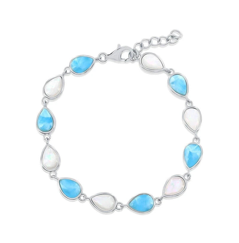 Caribbean Treasures Sterling Silver, Alternating Mop & Larimar Pearshaped Bracelet