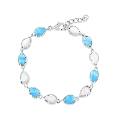 Caribbean Treasures Sterling Silver, Alternating Mop & Larimar Pearshaped Bracelet