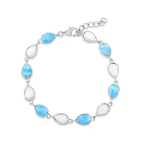 Caribbean Treasures Sterling Silver, Alternating Mop & Larimar Pearshaped Bracelet