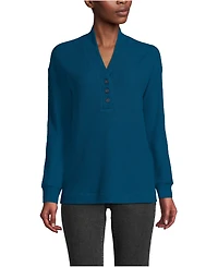 Lands' End Women's Long Sleeve Waffle Shawl Collar Henley