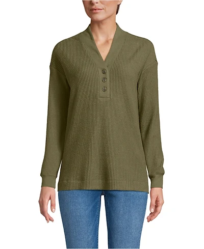 Lands' End Women's Long Sleeve Waffle Shawl Collar Henley