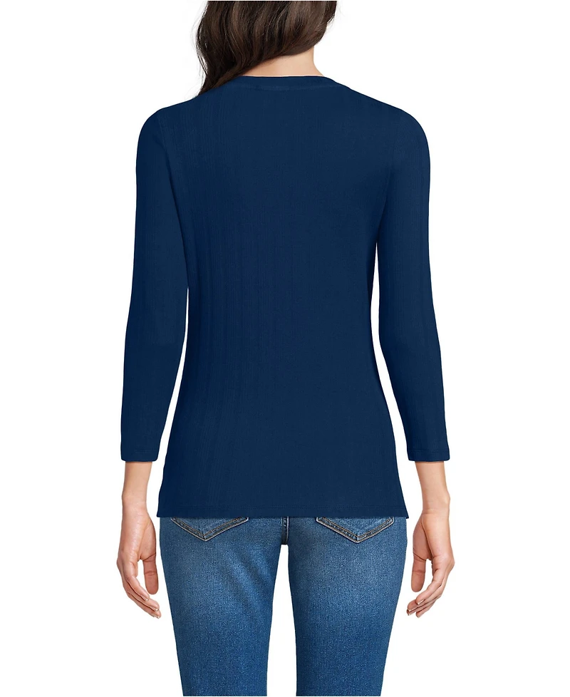 Lands' End Women's 3/4 Sleeve Variegated Micro Rib Henley