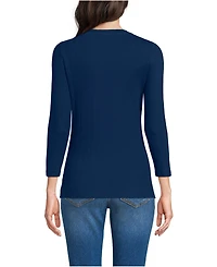 Lands' End Women's 3/4 Sleeve Variegated Micro Rib Henley