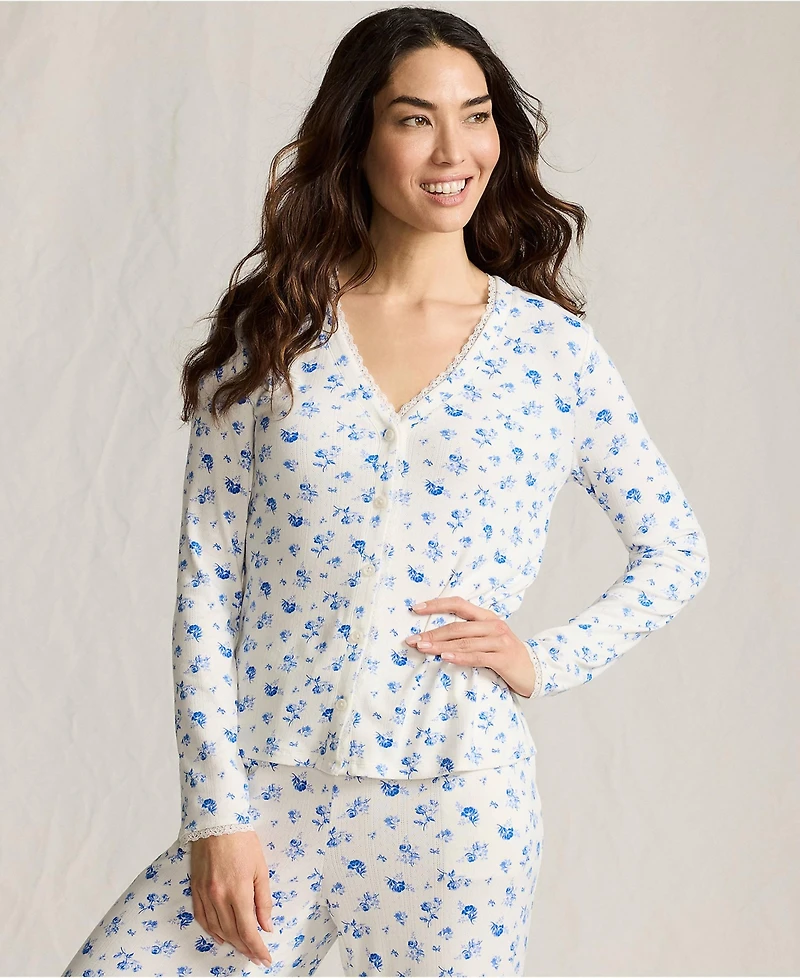Lands' End Women's Pointelle Long Sleeve Sleep Cardigan