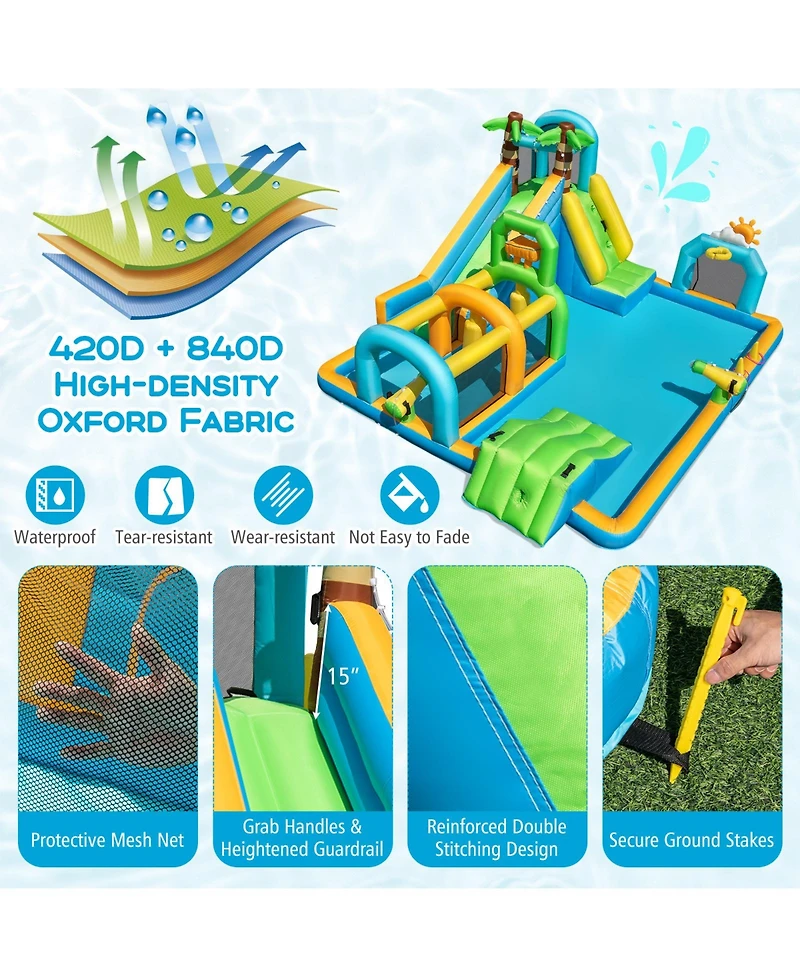 Gymax Inflatable Water Slide w/Splash Pool Climbing Wall Football Goal Blower Excluded