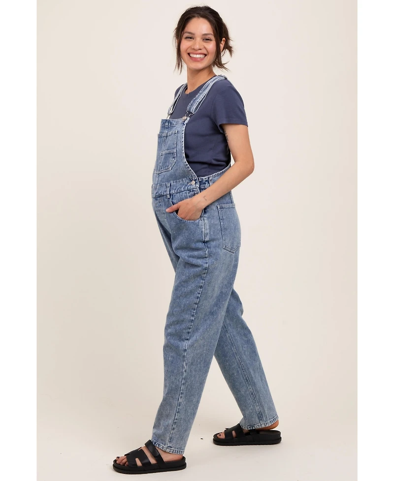 Pinkblush Light Blue Wash Rolled Cuff Maternity Denim Overalls