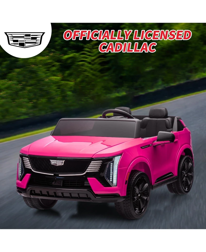 2 Seater Ride on Truck, 24V Licensed Cadillac Kids Car Electric Vehicles w/Remote Control, 3 Speeds, Led Lights