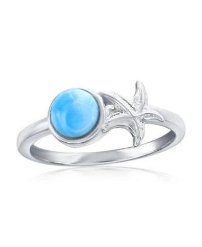 Sterling Silver Round Larimar Starfish Ring