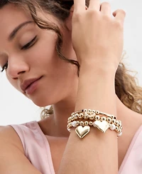 I.n.c. International Concepts 3-Pc. Set Pave Heart Imitation Pearl Beaded Stretch Bracelets, Macy's Exclusive
