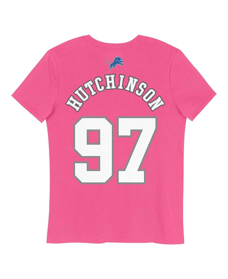 Nike Big Girls Aidan Hutchinson Pink Detroit Lions Player Name Number T-Shirt