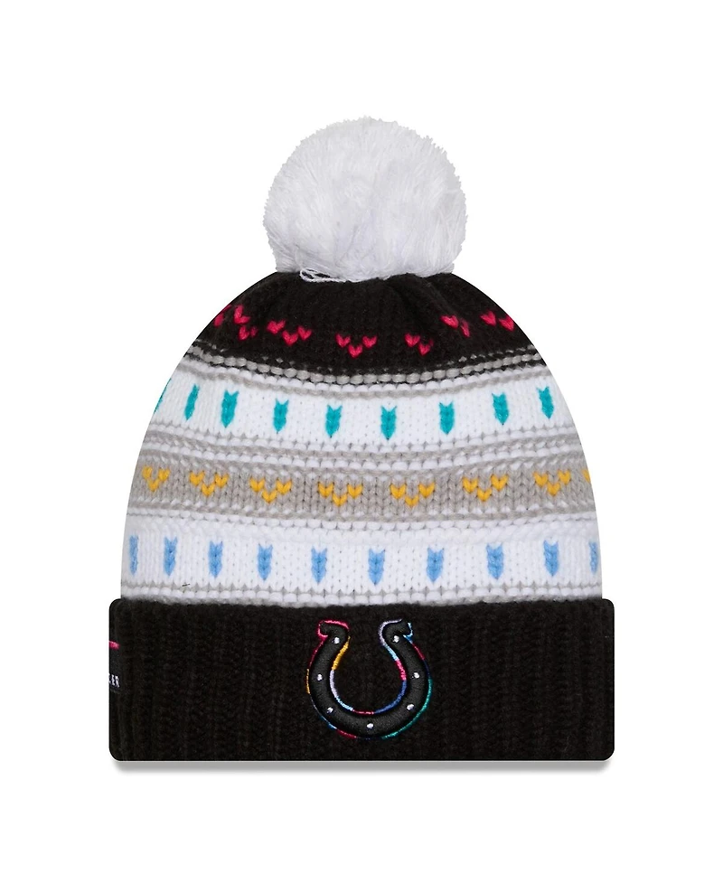 New Era Women's Black Indianapolis Colts 2025 Nfl Crucial Catch Cuffed Knit with Pom Hat