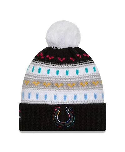 New Era Women's Black Indianapolis Colts 2025 Nfl Crucial Catch Cuffed Knit with Pom Hat