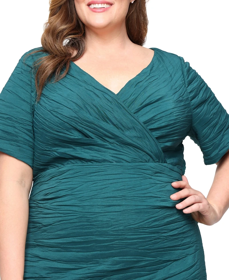 Alex Evenings Plus Long Crinkle Stretch Taffeta Dress