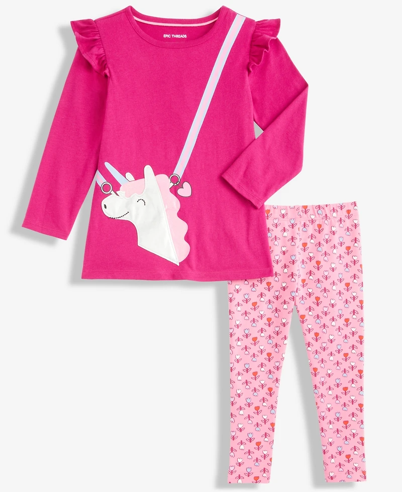Epic Threads Girls Toddler 2T-4T 2-Piece Ruffled Top and Leggings Set, Macy's Exclusive