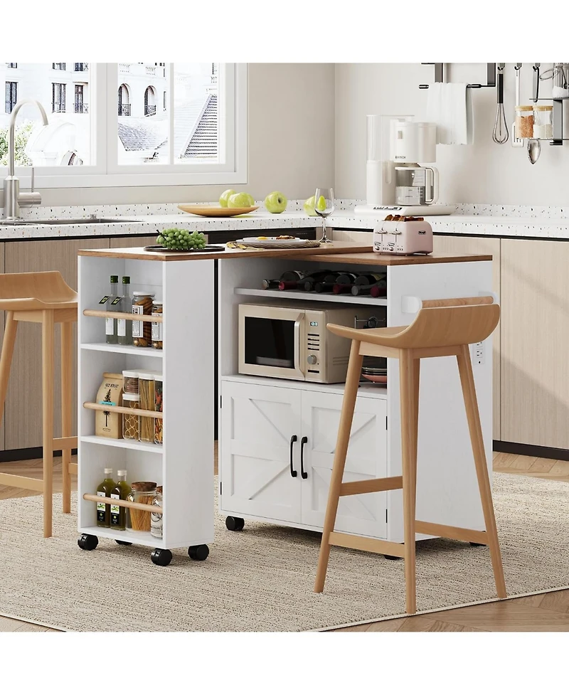 Ironck Kitchen Island with Storage and Power Outlet, White