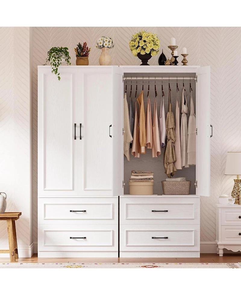 Likimio Freestanding Wardrobe Wardrobe with 2 Doors and 2 Drawers, White