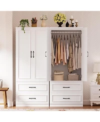 Likimio Freestanding Wardrobe Wardrobe with 2 Doors and 2 Drawers, White