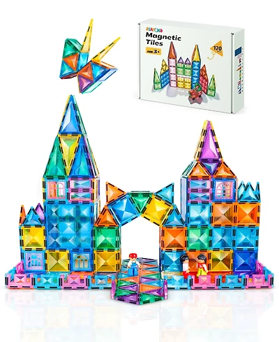 120 Piece Building Magnetic Tiles Clear Diamond Surface Magnetic 3D Blocks Construction Playboards