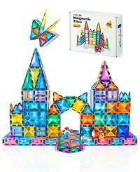 120 Piece Building Magnetic Tiles Clear Diamond Surface Magnetic 3D Blocks Construction Playboards