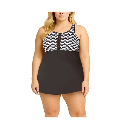 Swimsuits for All Women's Macrame High Neck Swimdress