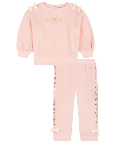 Juicy Baby Girls 2-Piece Velour Sweatsuit and Joggers Set