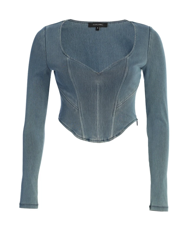 Jluxlabel Women's Tesa Sweetheart Denim Top