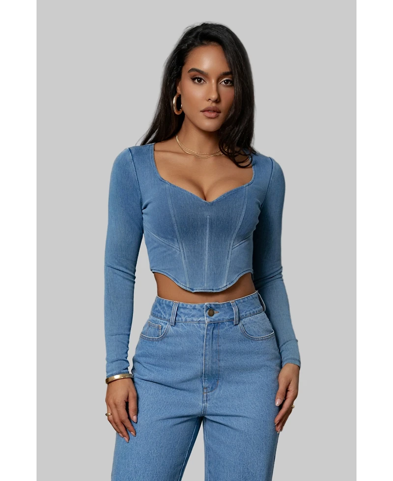 Jluxlabel Women's Tesa Sweetheart Denim Top