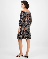 Robbie Bee Women's Square-Neck Ruffle-Trim 3/4-Sleeve Dress