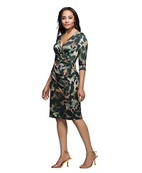24seven Comfort Apparel Women's Three Quarter Sleeve Faux Wrap Dress