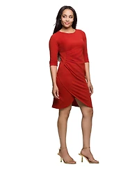 24seven Comfort Apparel Women's Three Quarter Sleeve Ruched Tulip Hem Mini Dress